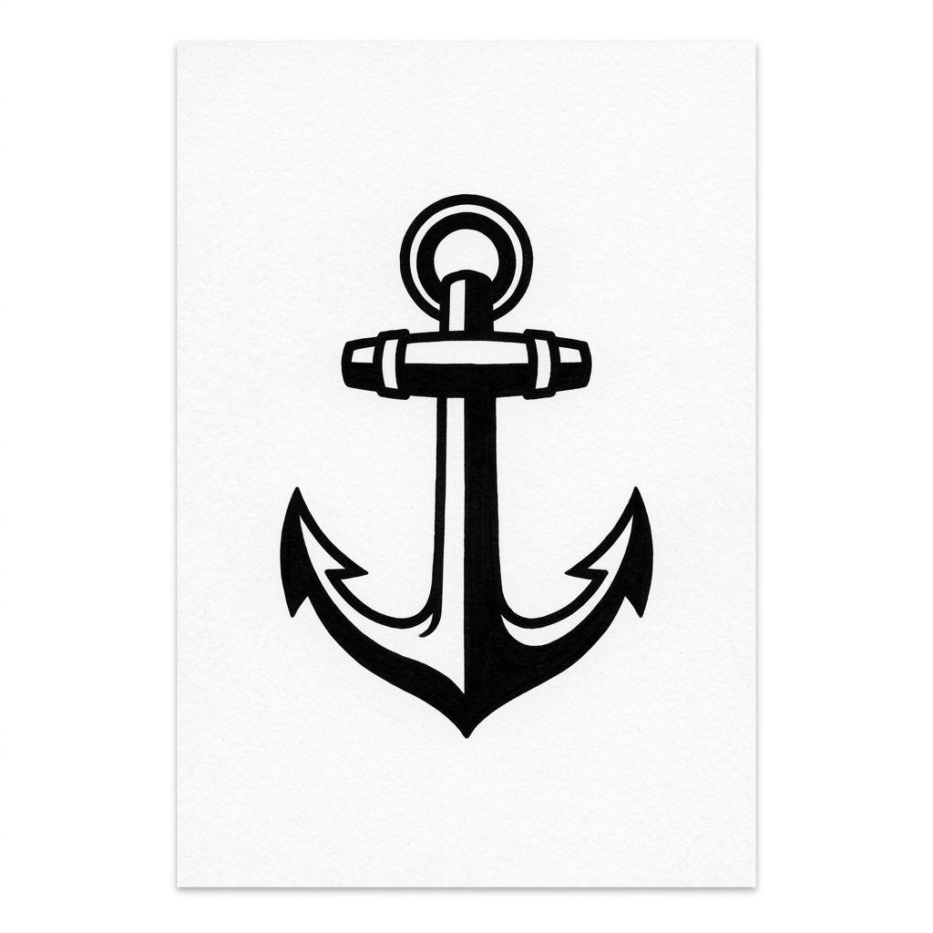 idée tatouage discret homme petite ancre blackwork, design sur fond blanc
