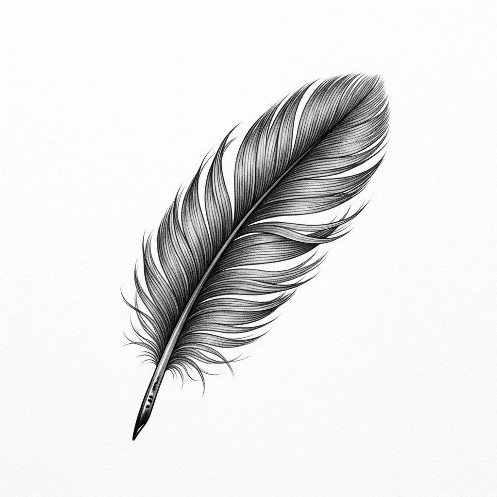 idée tatouage discret homme petite plume réaliste, design sur fond blanc
