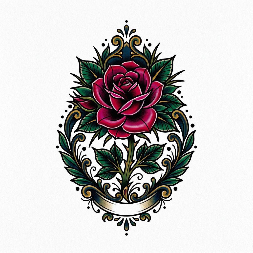 idée tatouage discret homme petite rose néo-traditionnelle, design sur fond blanc