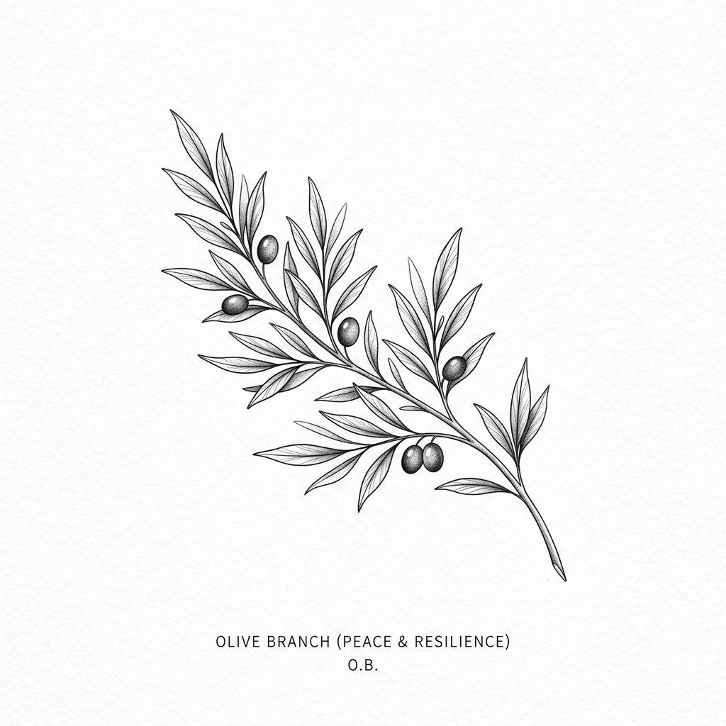 idée tatouage discret homme petite branche d'olivier, design sur fond blanc