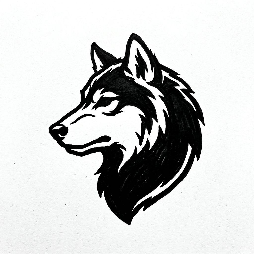 idée tatouage discret homme petite tête de loup, design sur fond blanc