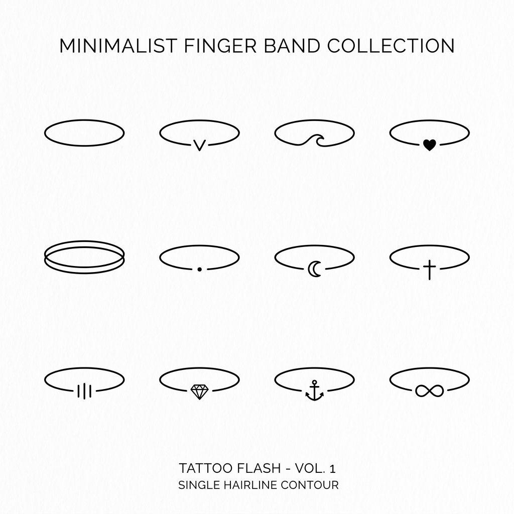 idée tatouage doigt anneau minimaliste, design sur fond blanc