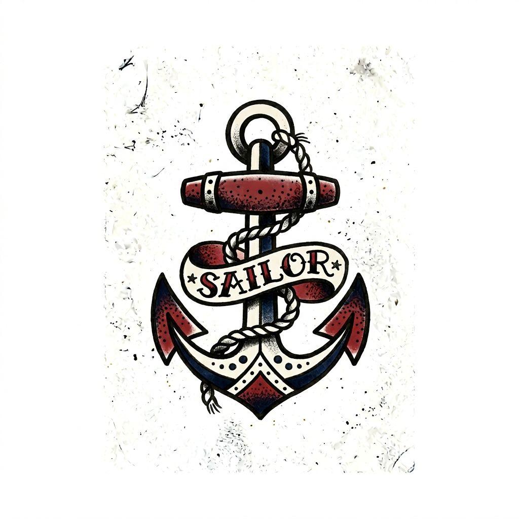 idée tatouage doigt ancre old school doigt, design sur fond blanc