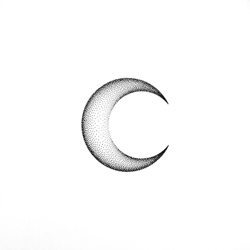 idée tatouage doigt lune dotwork, design sur fond blanc