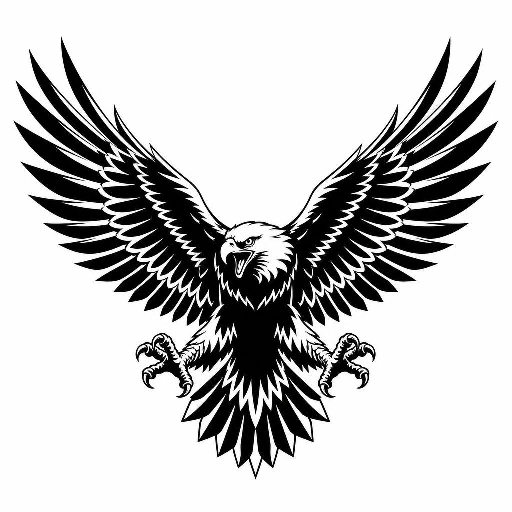 idée tatouage dos aigle blackwork ailes déployées, design sur fond blanc