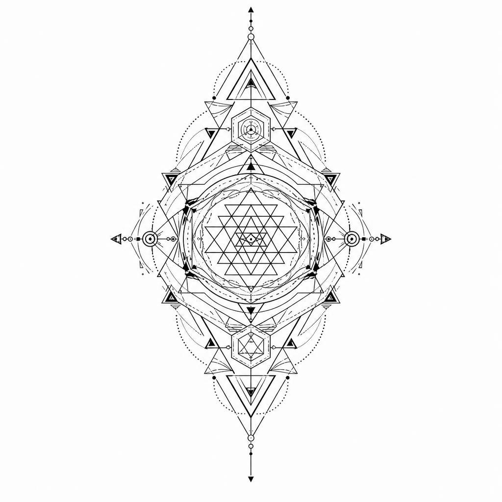 idée tatouage dos mandala géométrique central, design sur fond blanc