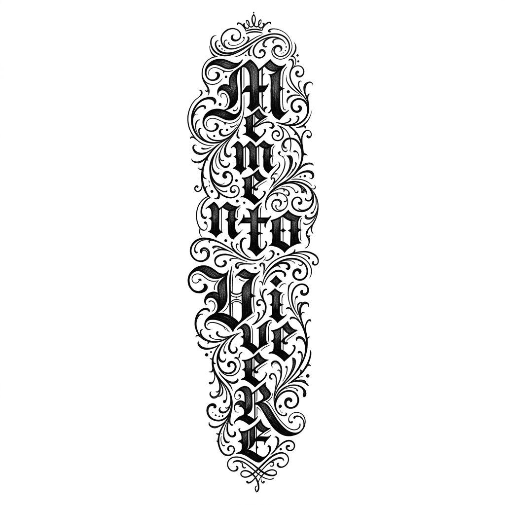 idée tatouage dos phrase verticale calligraphiée, design sur fond blanc
