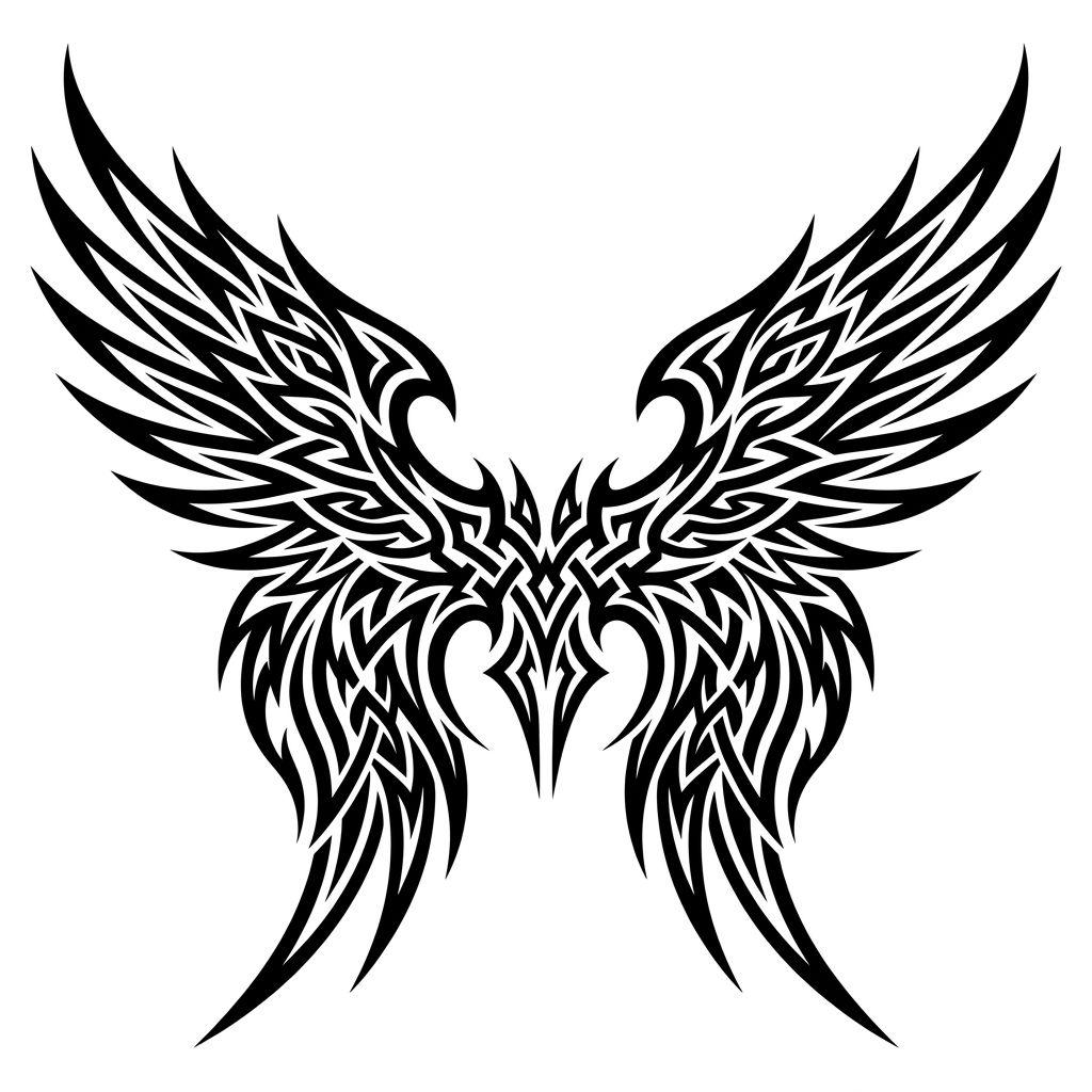 idée tatouage dos ailes tribales modernes, design sur fond blanc