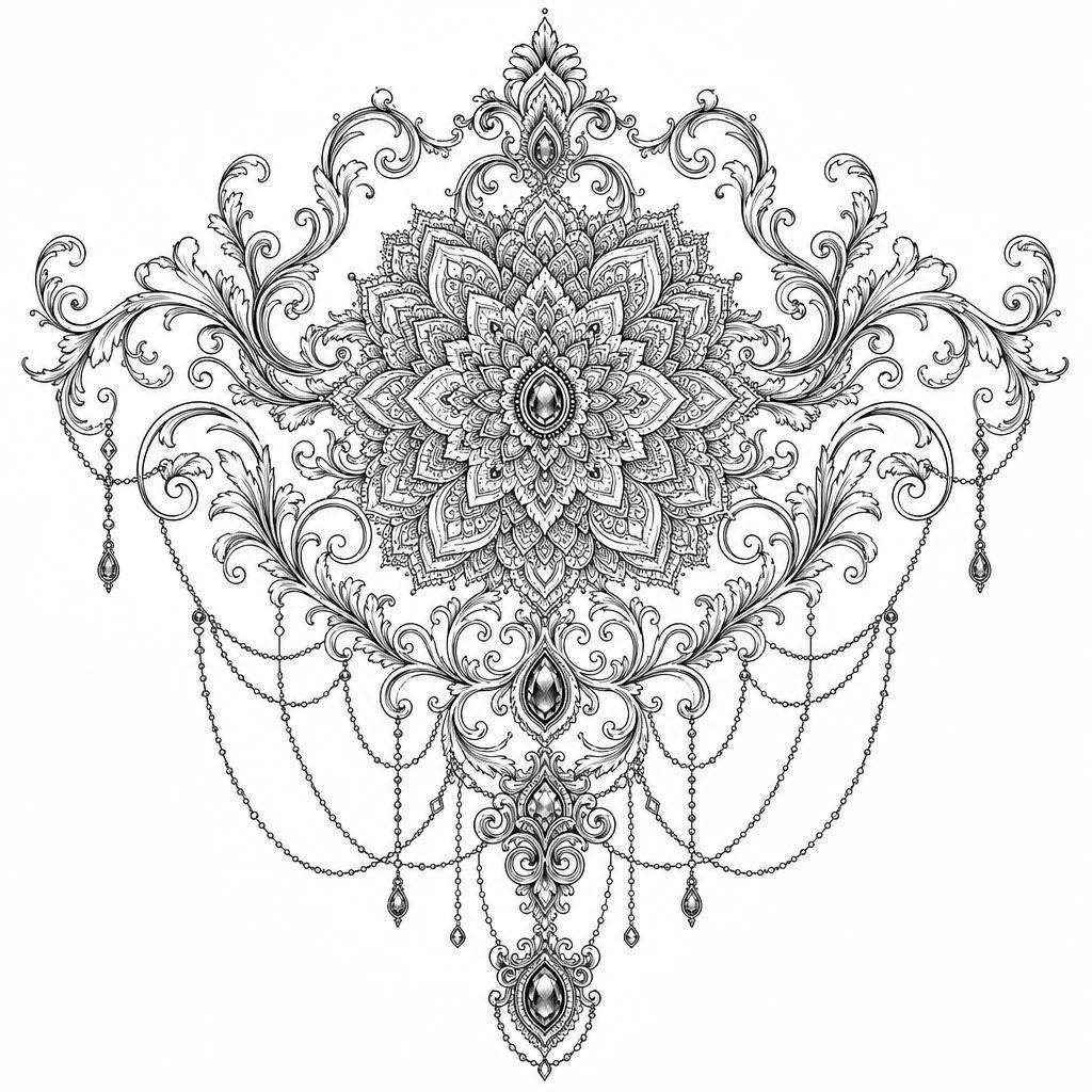 idée tatouage dos mandala lace ornemental, design sur fond blanc
