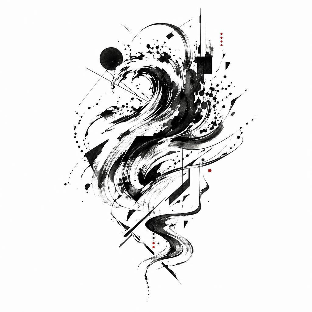 idée tatouage dos vague abstraite gestuelle, design sur fond blanc