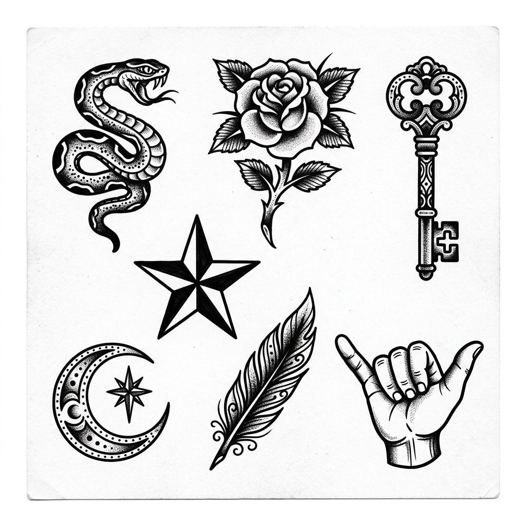 idée tatouage dos patchwork dorsal éclectique, design sur fond blanc