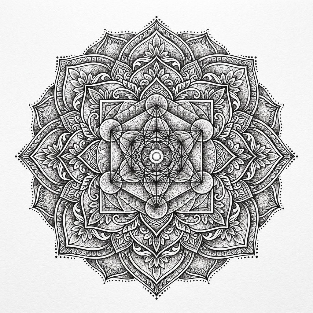 idée tatouage dos femme mandala dorsal central, design sur fond blanc