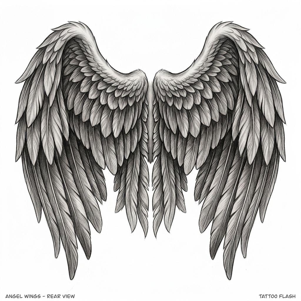 idée tatouage dos femme ailes d'ange omoplates, design sur fond blanc