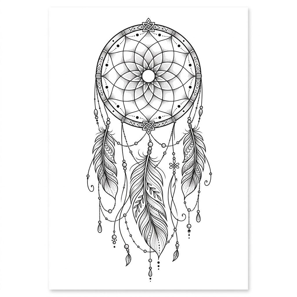 idée tatouage dos femme attrape-rêve dos, design sur fond blanc