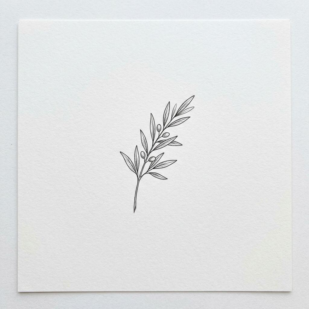 idée tatouage dos femme branche d'olivier sous-nuque, design sur fond blanc