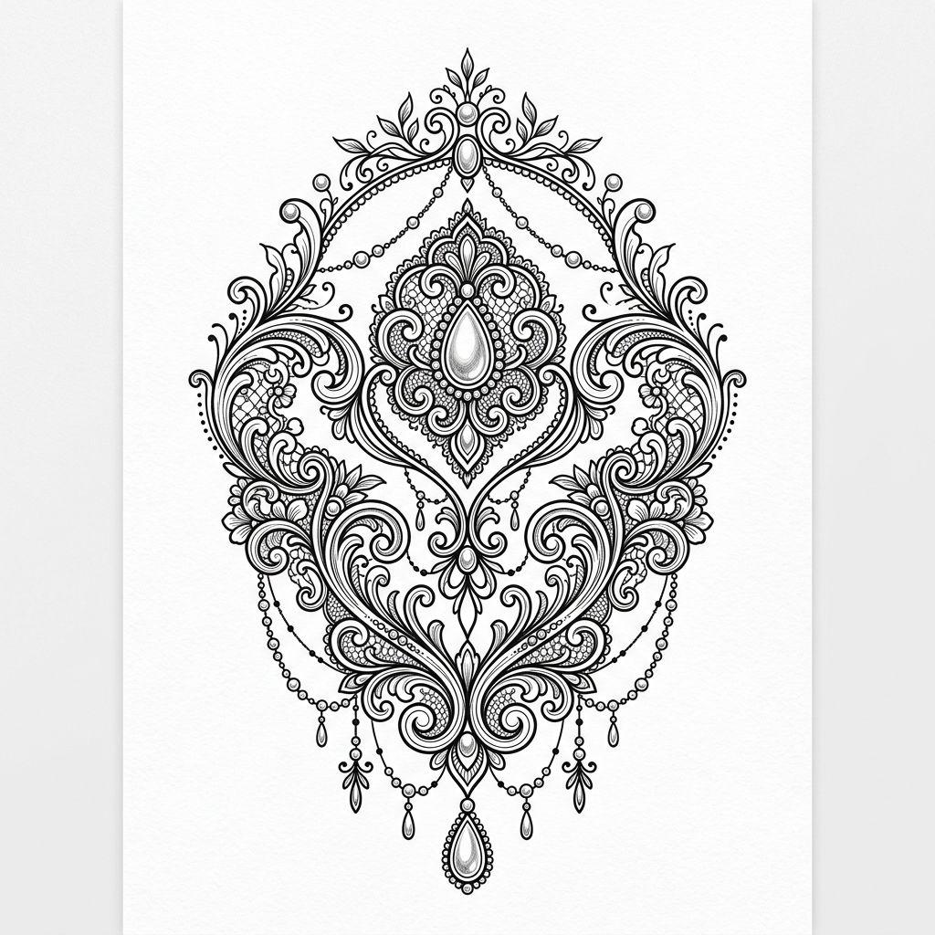 idée tatouage dos femme ornemental dentelle dorsale, design sur fond blanc