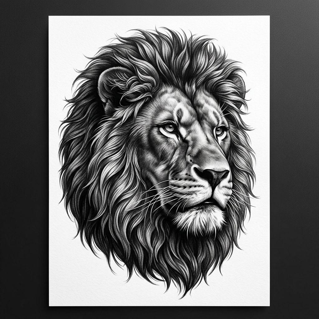 idée tatouage dos homme lion réaliste haut du dos, design sur fond blanc