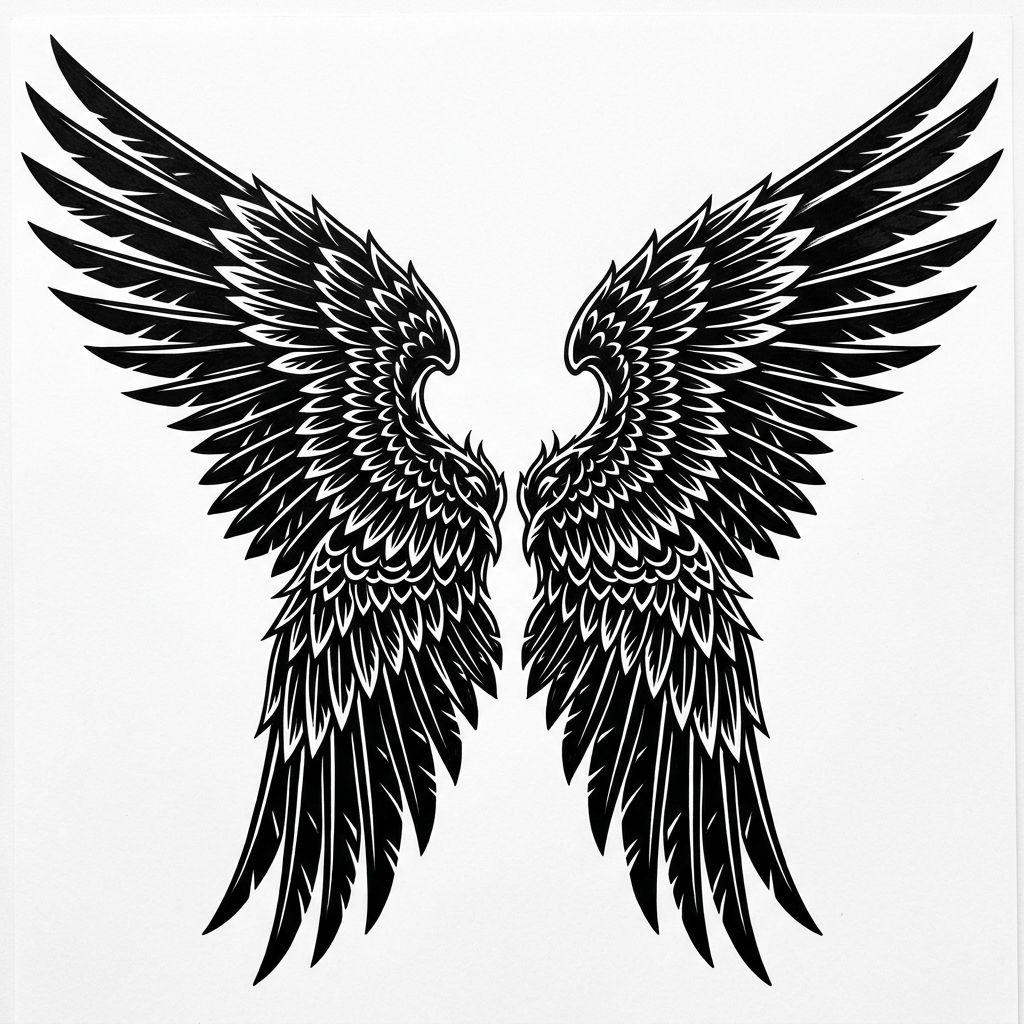idée tatouage dos homme ailes blackwork omoplates, design sur fond blanc