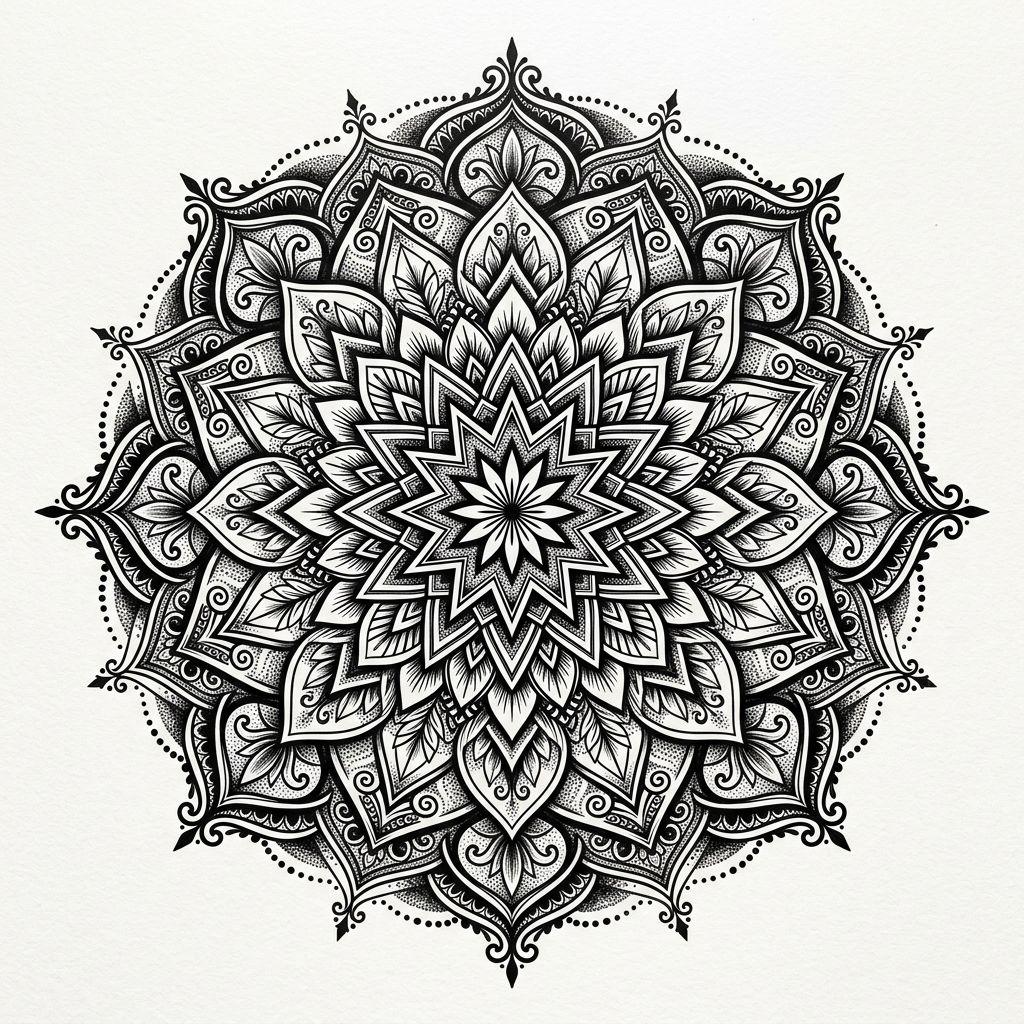 idée tatouage dos homme mandala dorsal central, design sur fond blanc