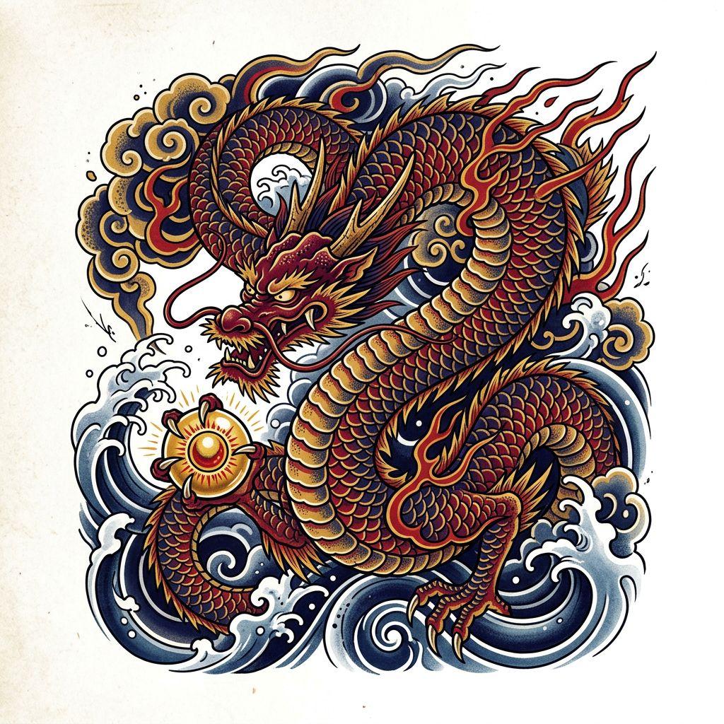 idée tatouage dragon dragon japonais irezumi, design sur fond blanc