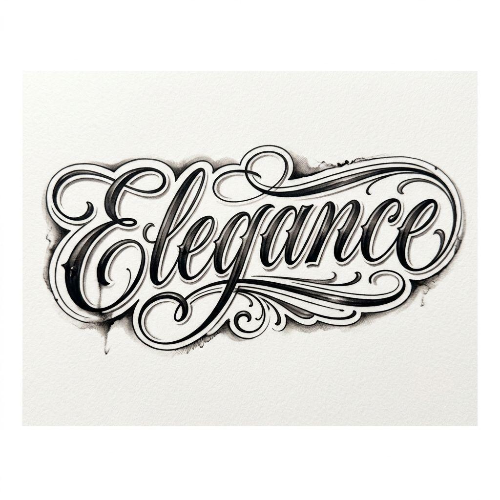idée tatouage écriture lettrage réaliste effet plume, design sur fond blanc