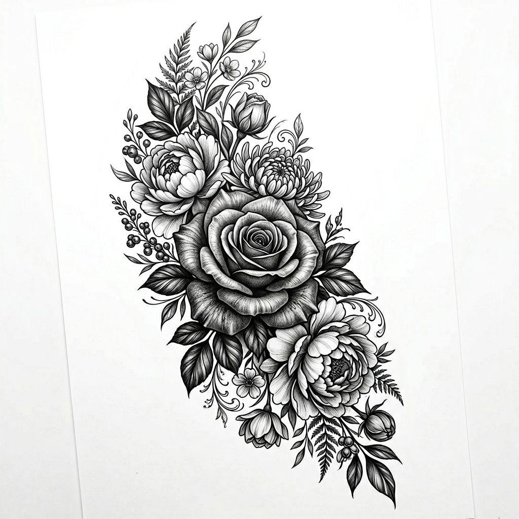 idée tatouage emplacement cuisse réaliste, design sur fond blanc