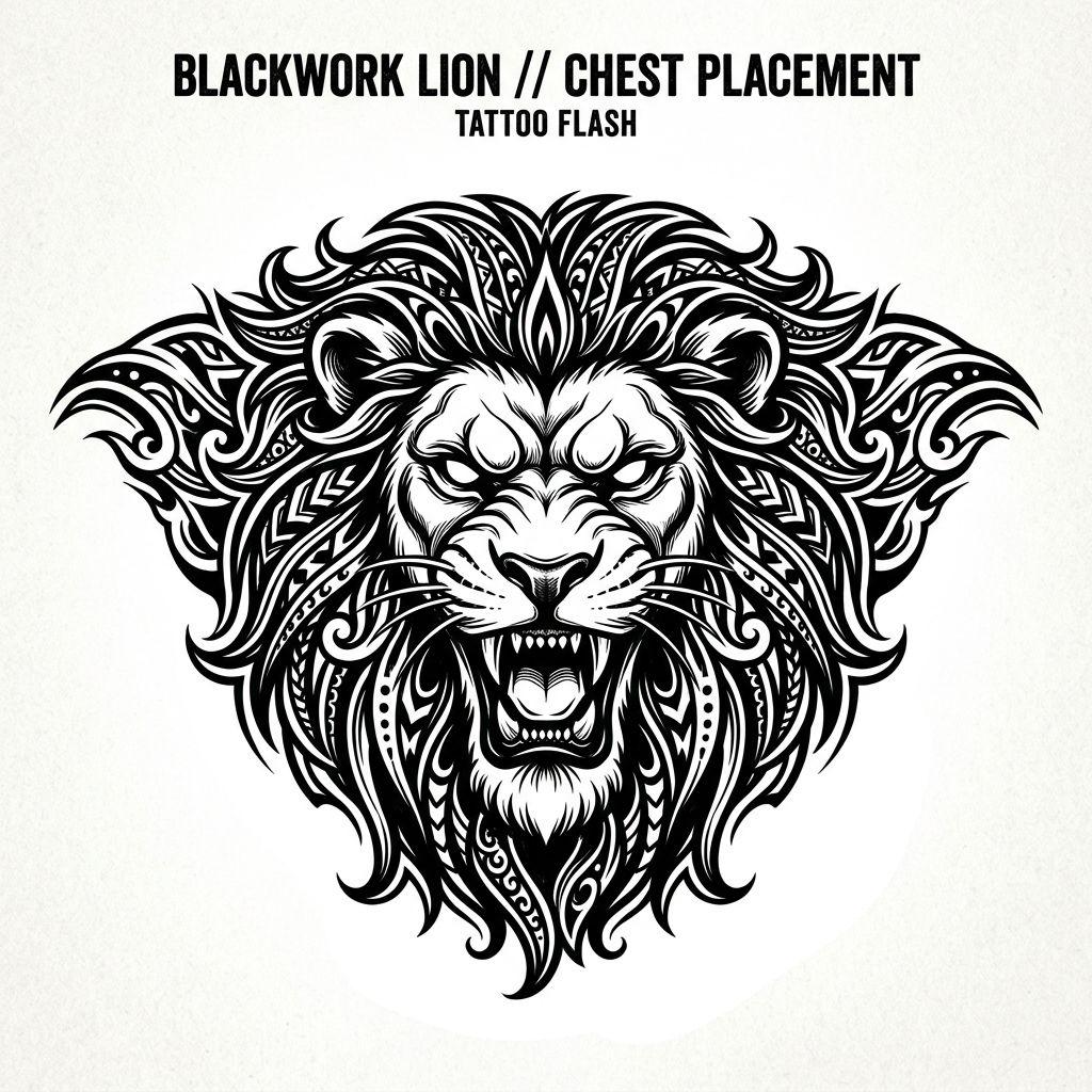 idée tatouage emplacement pectoral lion, design sur fond blanc