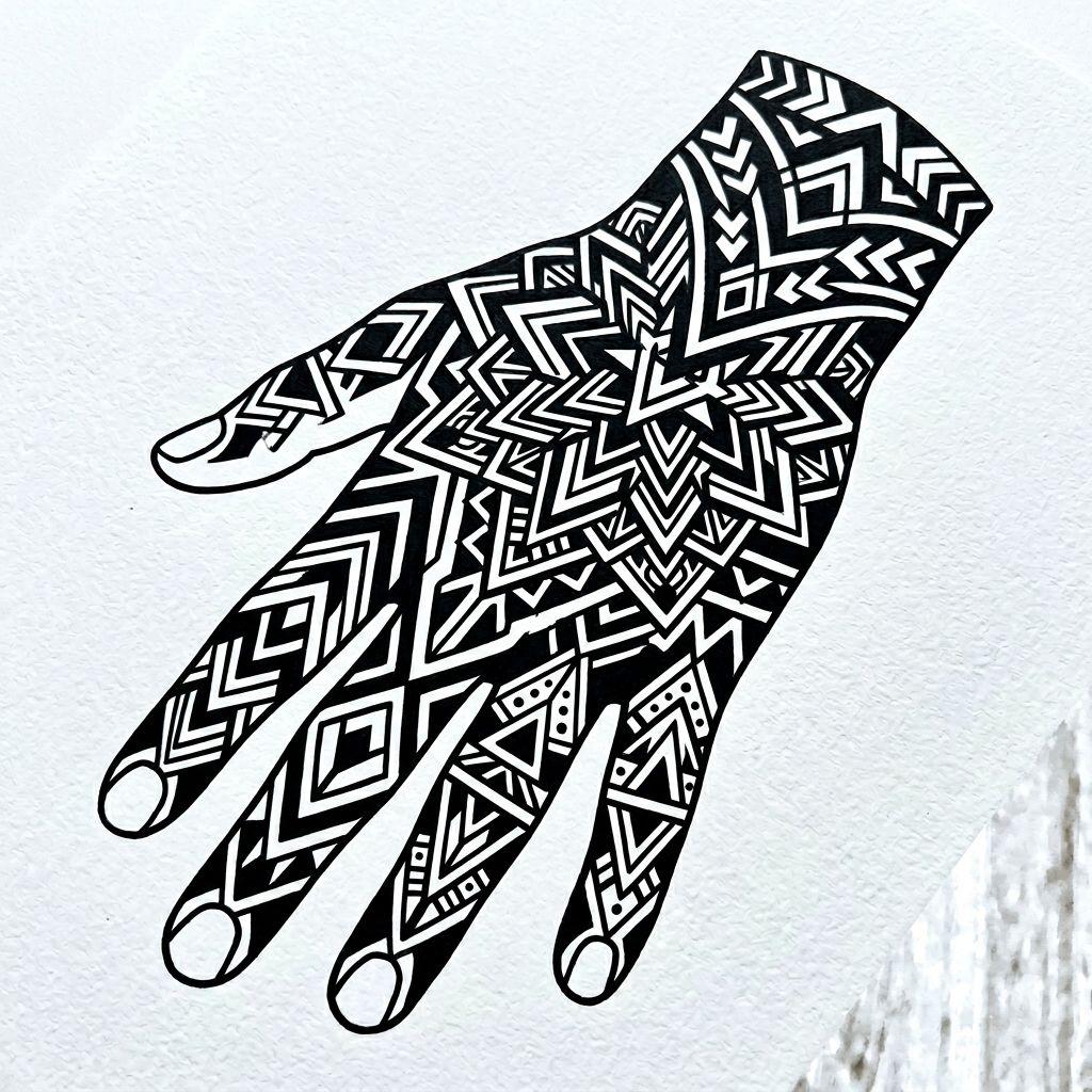idée tatouage emplacement main tribal, design sur fond blanc