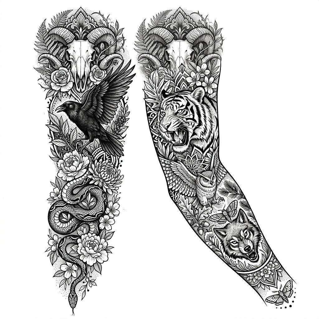 idée tatouage emplacement manche premium illustrative, design sur fond blanc