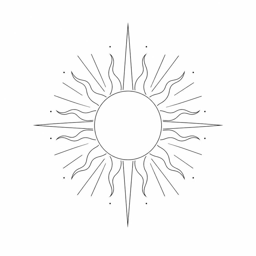 idée tatouage épaule soleil minimaliste rayonnant, design sur fond blanc