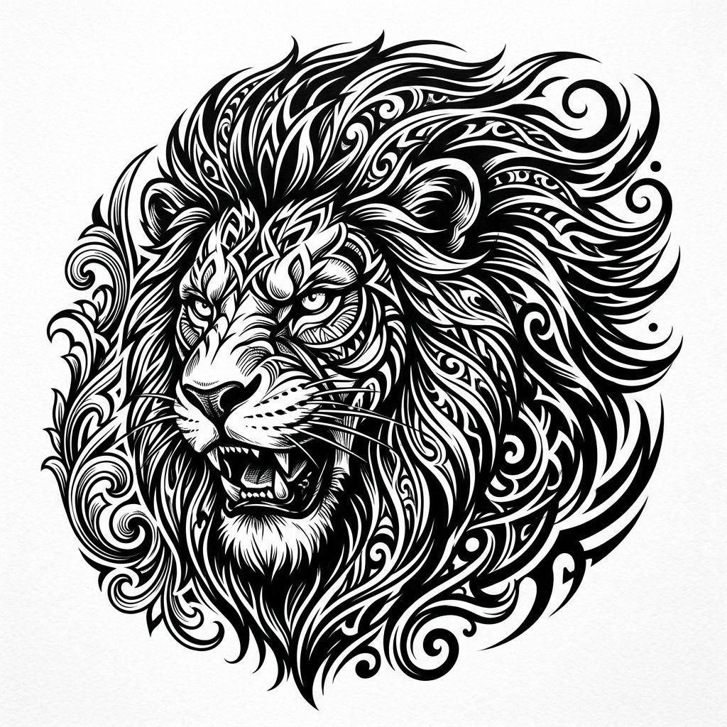 idée tatouage épaule lion blackwork majestueux, design sur fond blanc