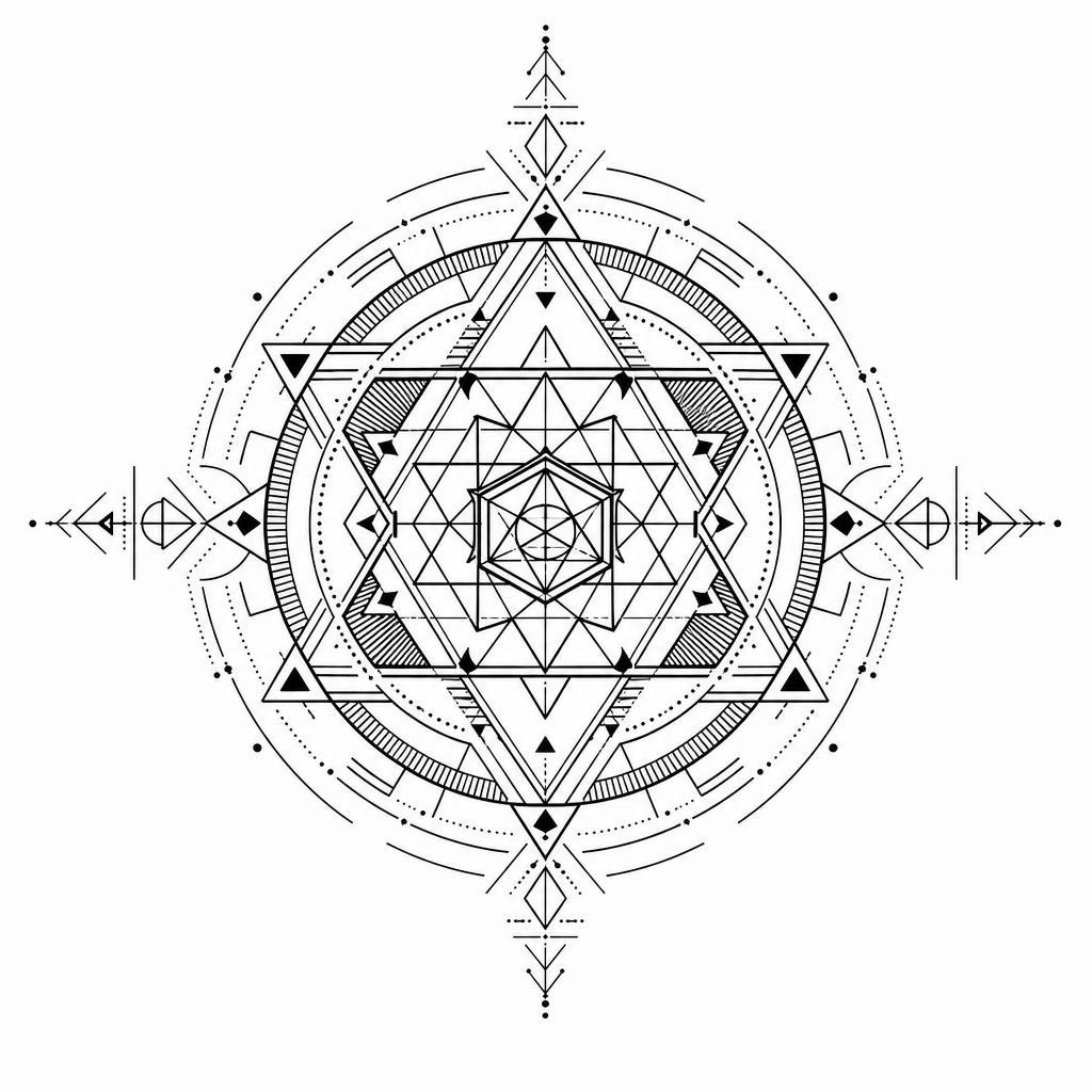 idée tatouage épaule mandala géométrique central, design sur fond blanc