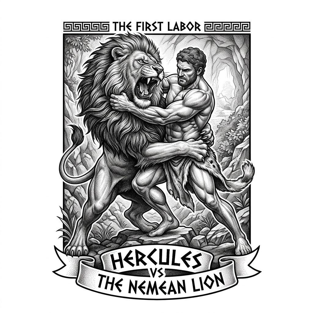 idée tatouage épaule hercule mythologique, design sur fond blanc