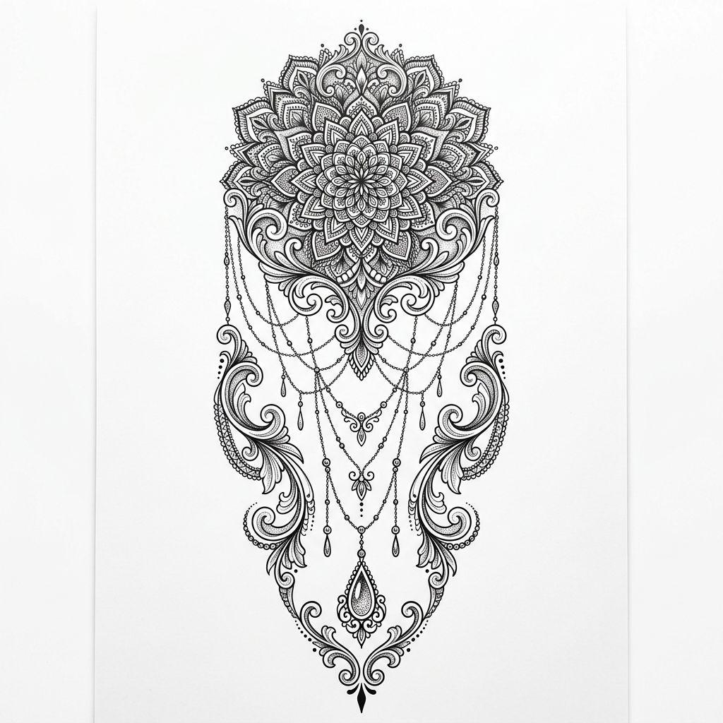 idée tatouage épaule mandala ornemental dentelle, design sur fond blanc