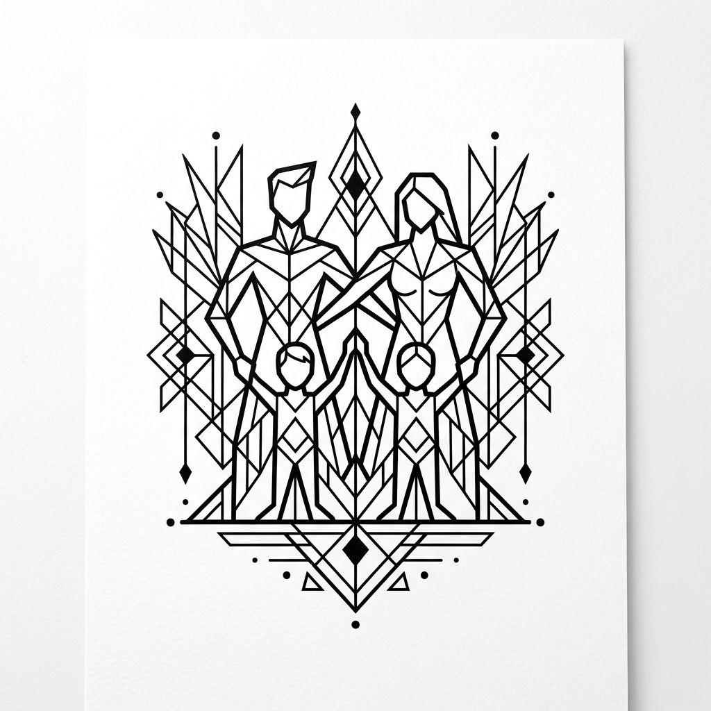 idée tatouage famille symbole famille géométrique, design sur fond blanc
