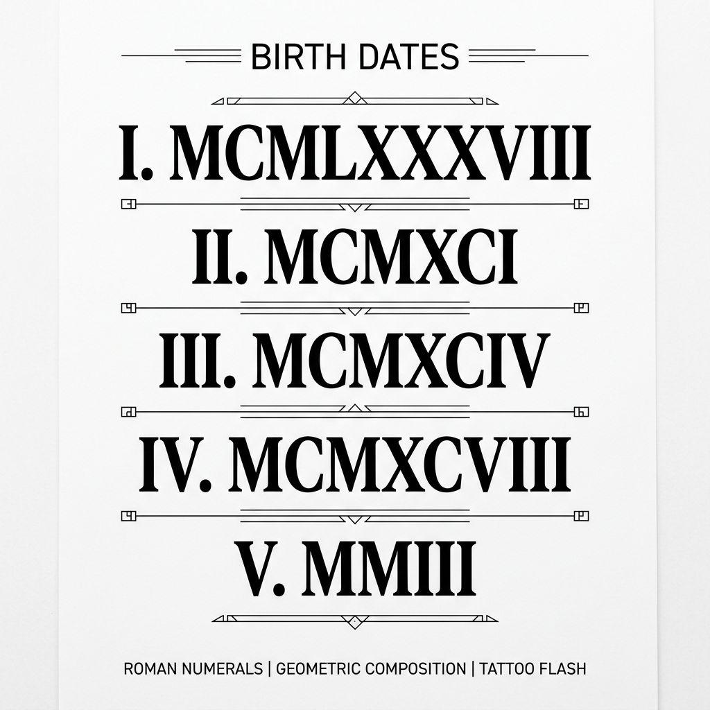idée tatouage famille homme dates de naissance géométriques, design sur fond blanc