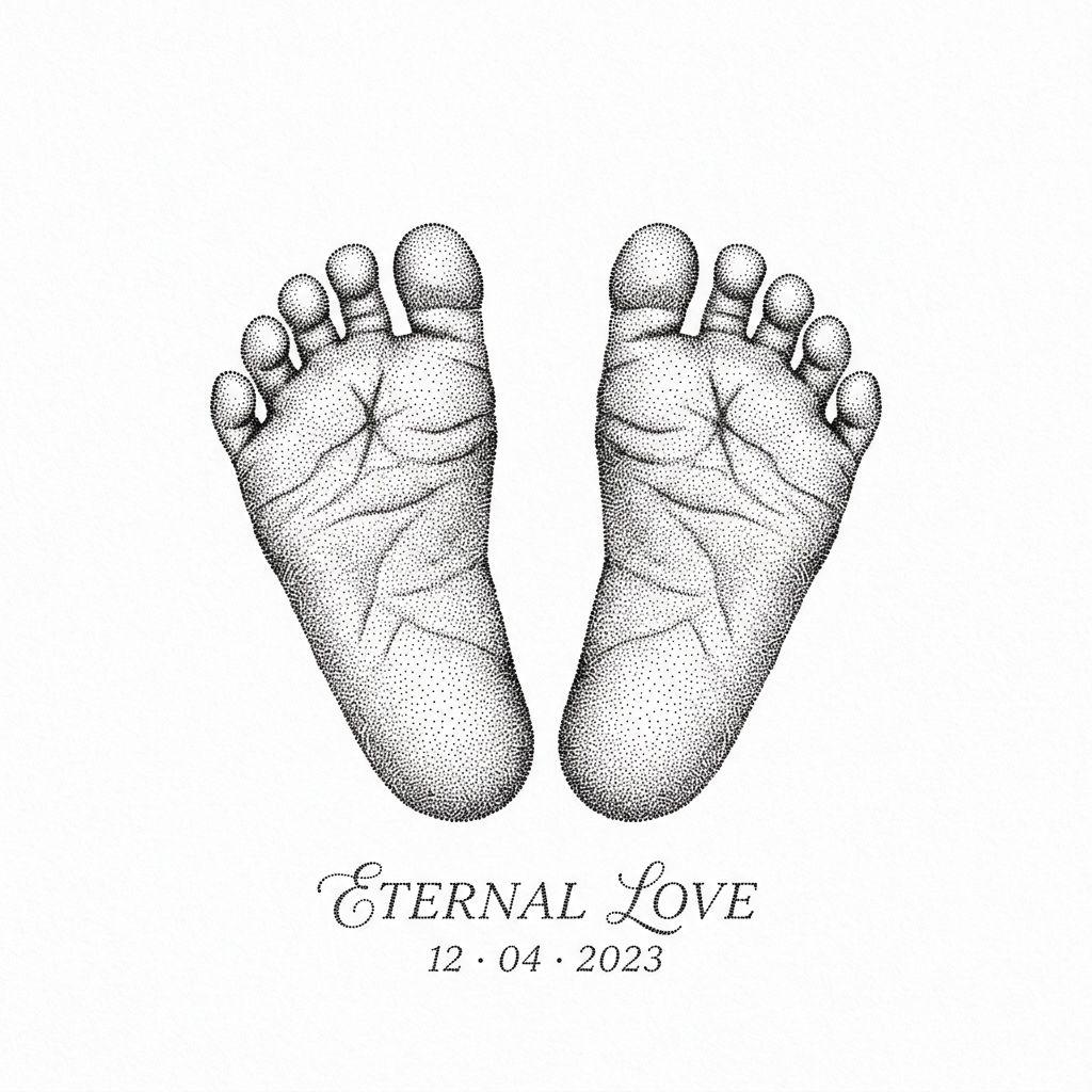 idée tatouage famille homme empreintes dotwork, design sur fond blanc