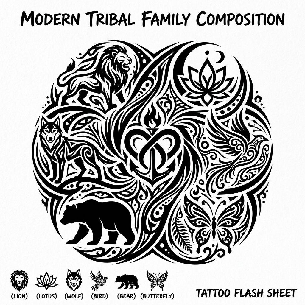 idée tatouage famille homme symbole tribal familial, design sur fond blanc