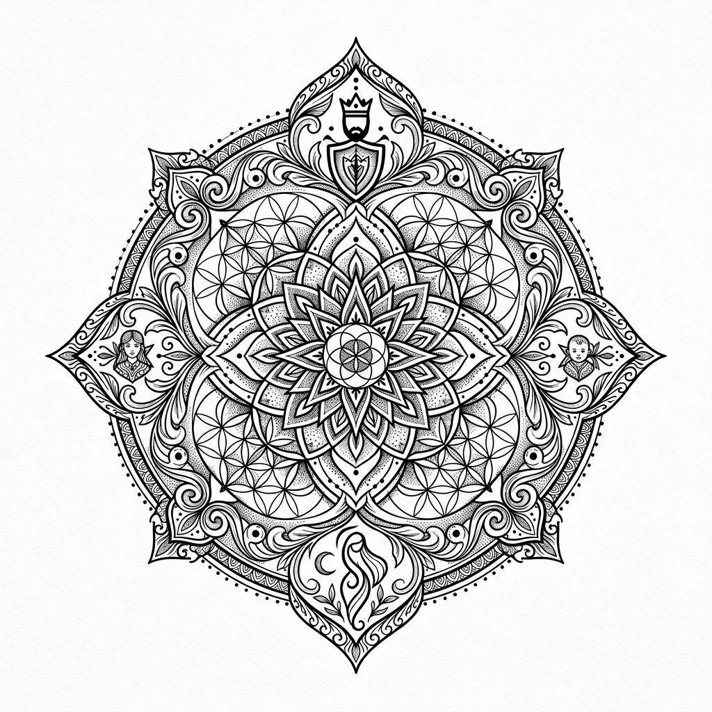 idée tatouage famille homme mandala famille ornemental, design sur fond blanc