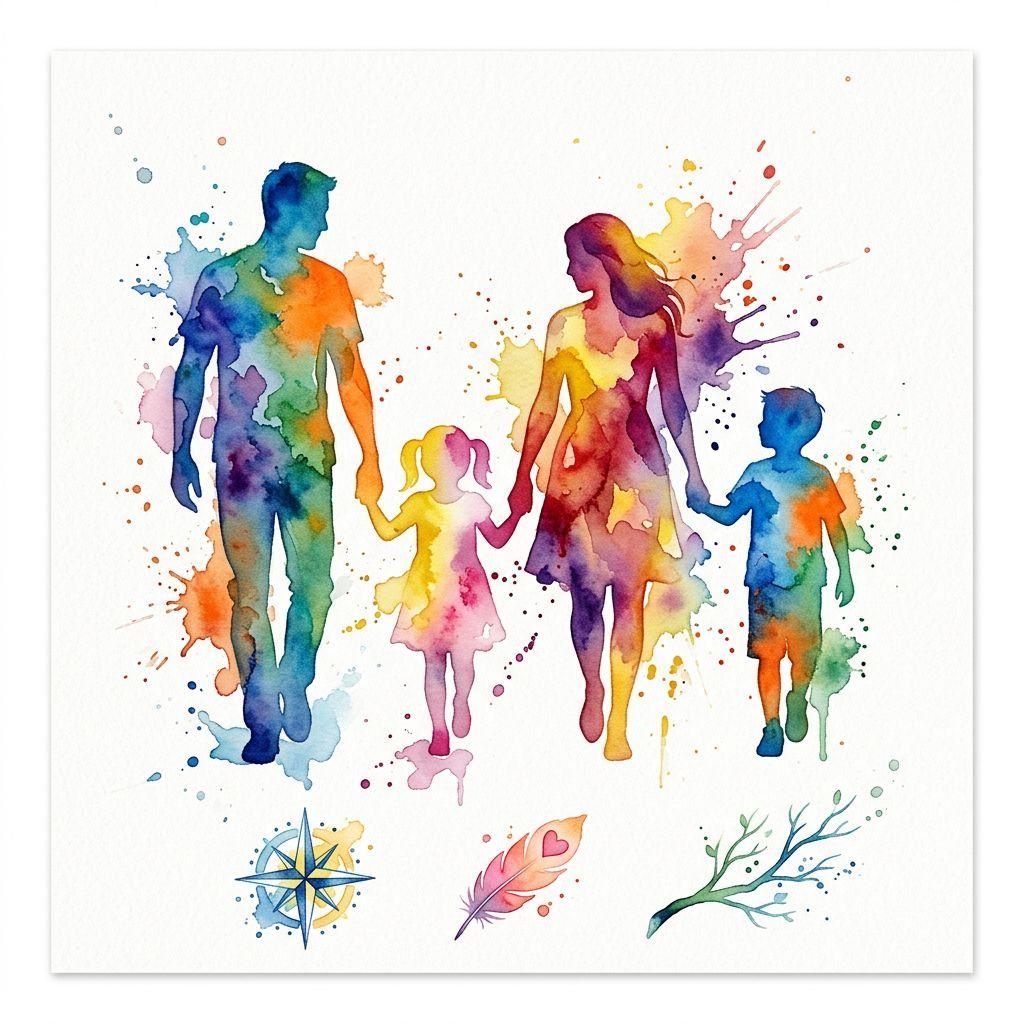 idée tatouage famille homme composition aquarelle famille, design sur fond blanc