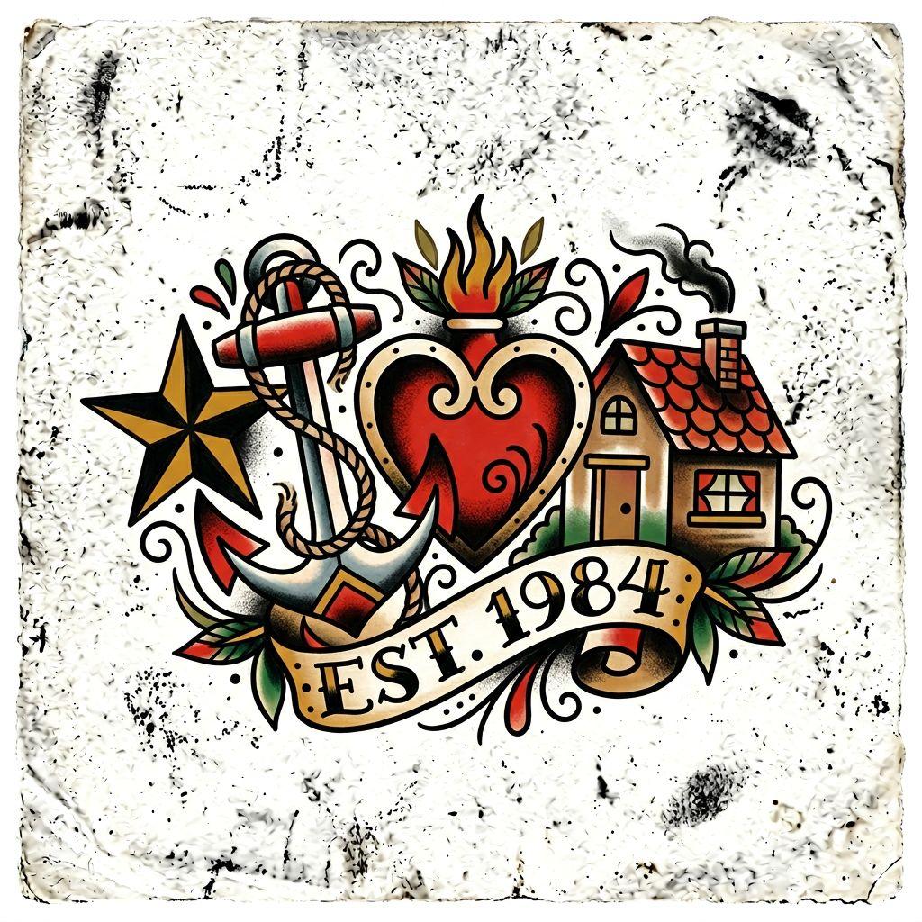 idée tatouage famille homme flash patchwork familial, design sur fond blanc