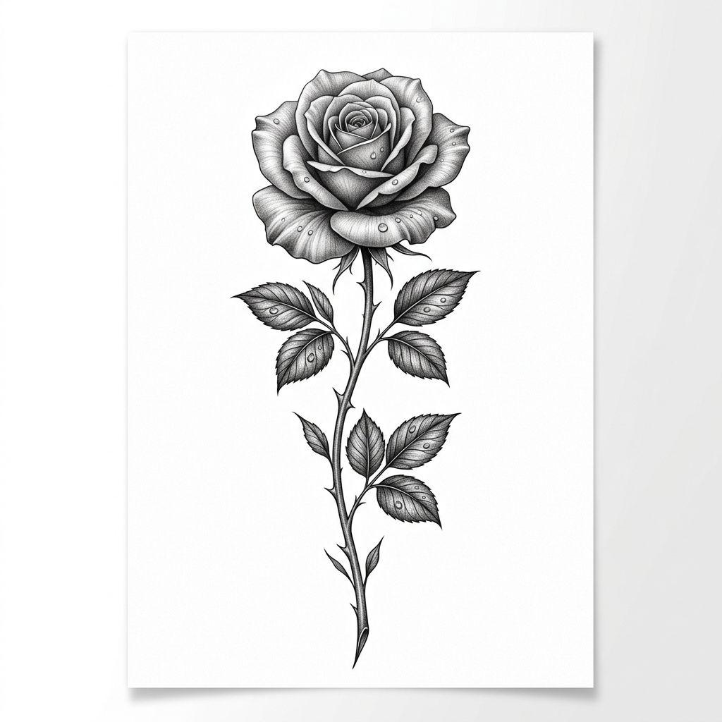 idée tatouage femme bras rose réaliste verticale, design sur fond blanc