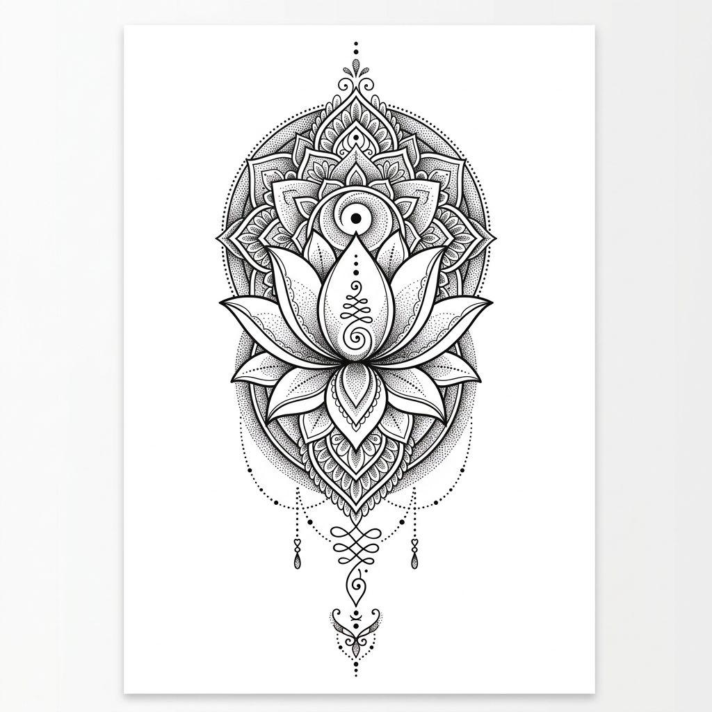 idée tatouage femme bras lotus mandala spirituel, design sur fond blanc
