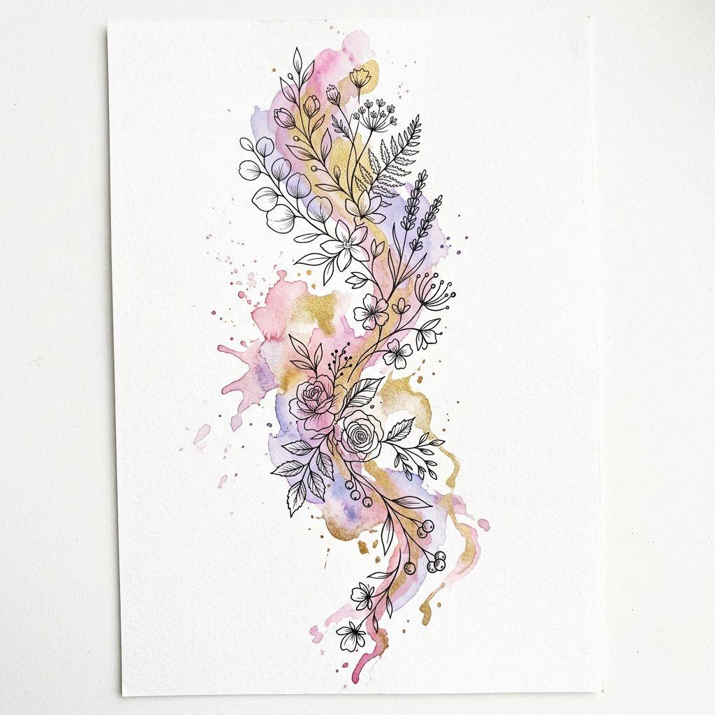 idée tatouage femme bras aquarelle abstraite, design sur fond blanc