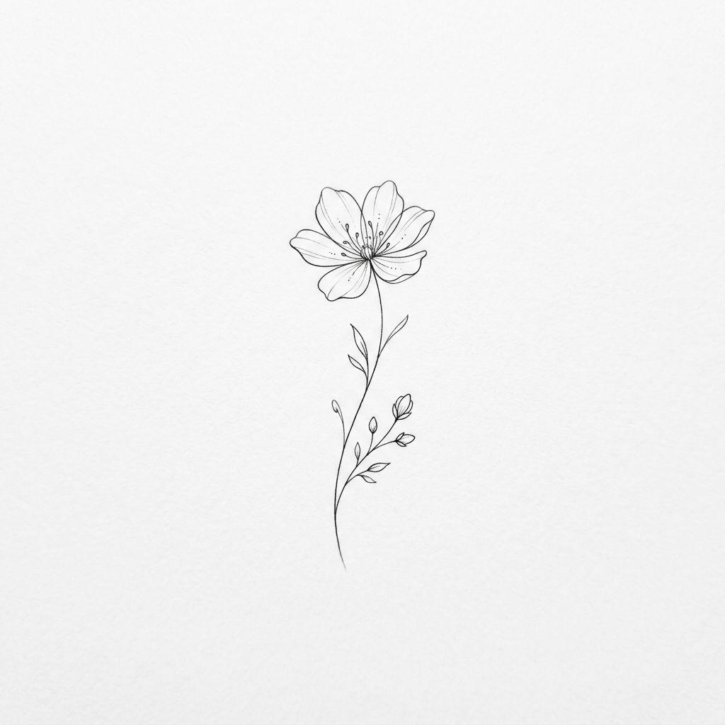 idée tatouage femme discret fleur fine line délicate, design sur fond blanc