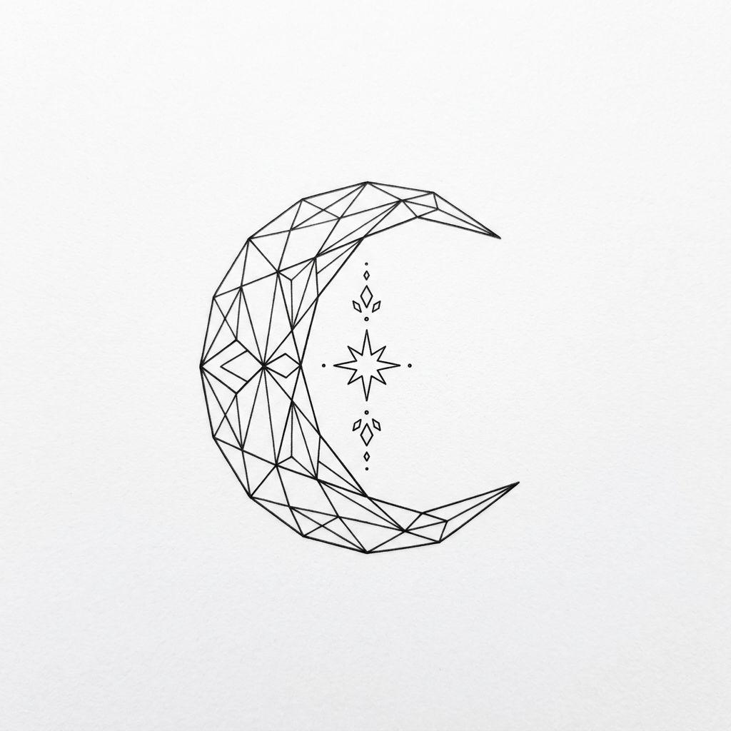 idée tatouage femme discret croissant géométrique fin, design sur fond blanc