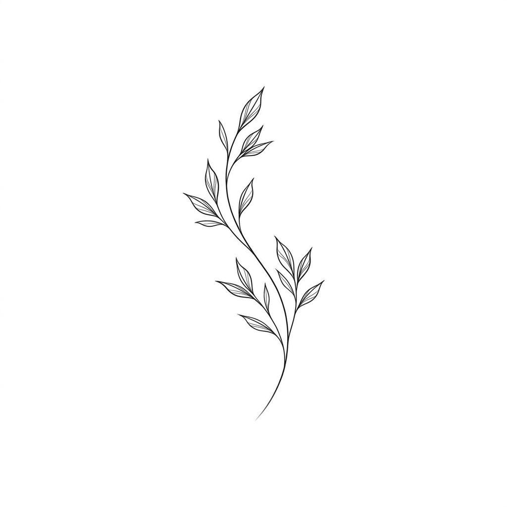 idée tatouage femme discret branche fine line discrète, design sur fond blanc
