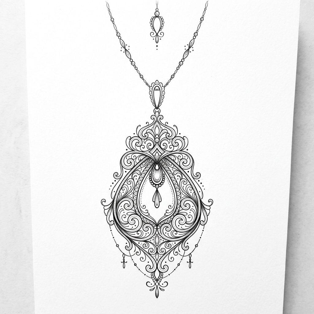idée tatouage femme discret bijou ornemental fin, design sur fond blanc