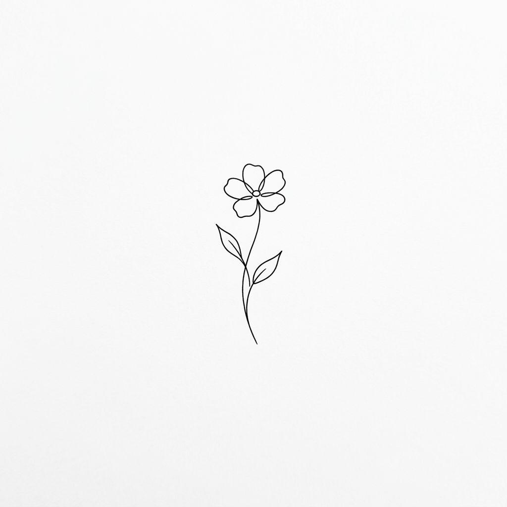 idée tatouage fleur tige fleurie minimaliste, design sur fond blanc