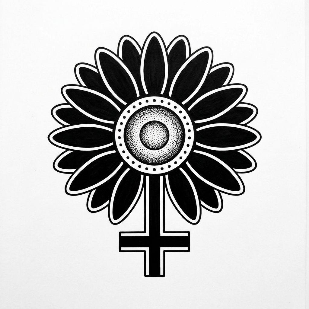 idée tatouage fleur marguerite blackwork, design sur fond blanc